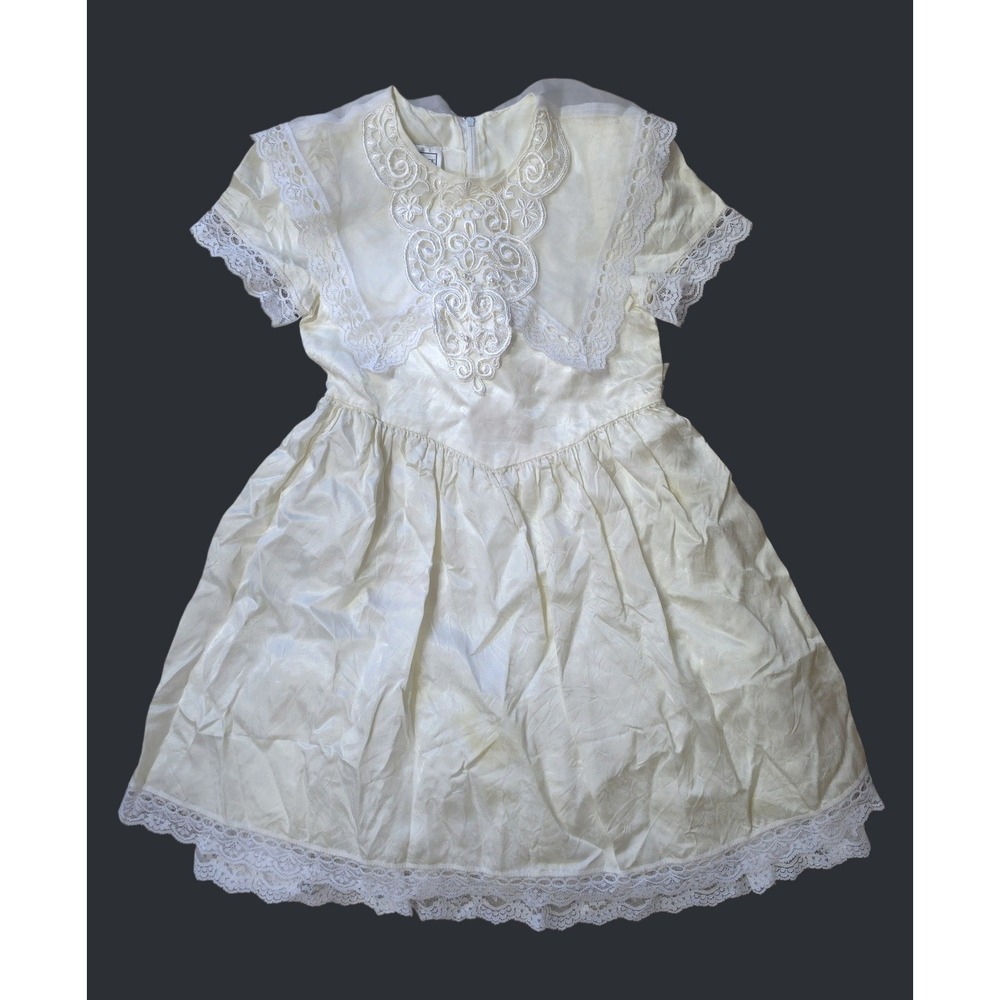 Vintage Jessica McClintock Coquette Lace Bib Satin Dress 6 Princesscore Cream